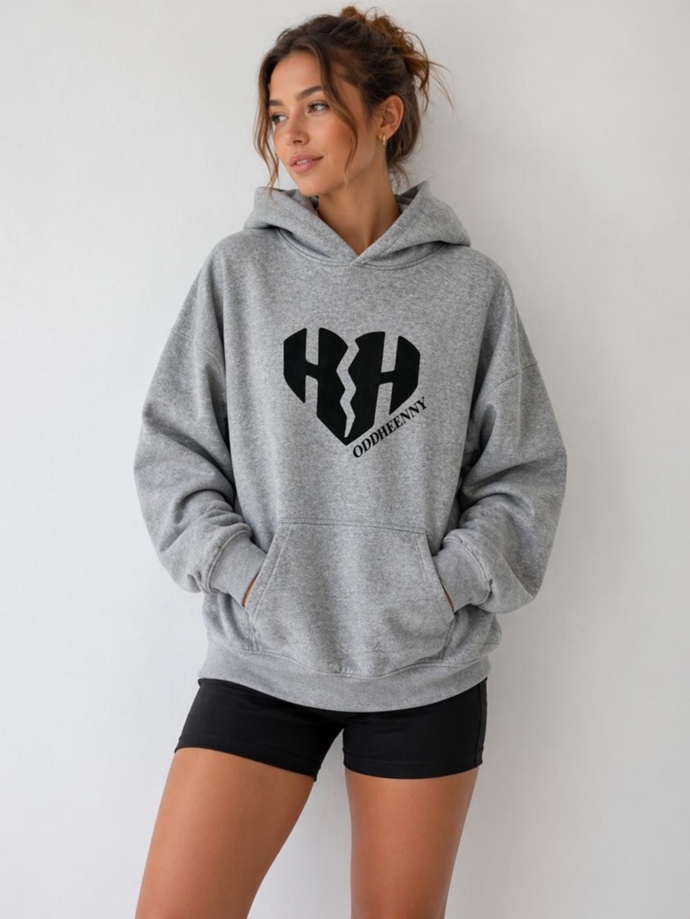 Gildan Heather Gray Hoodie with Black Heart Graphic